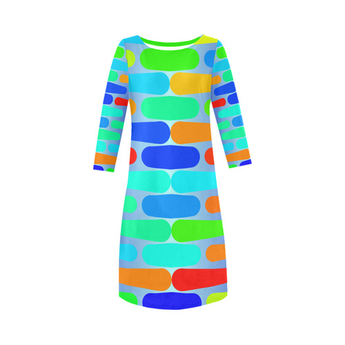 Colorful shapes on a blue background Round Collar Dress (D22)