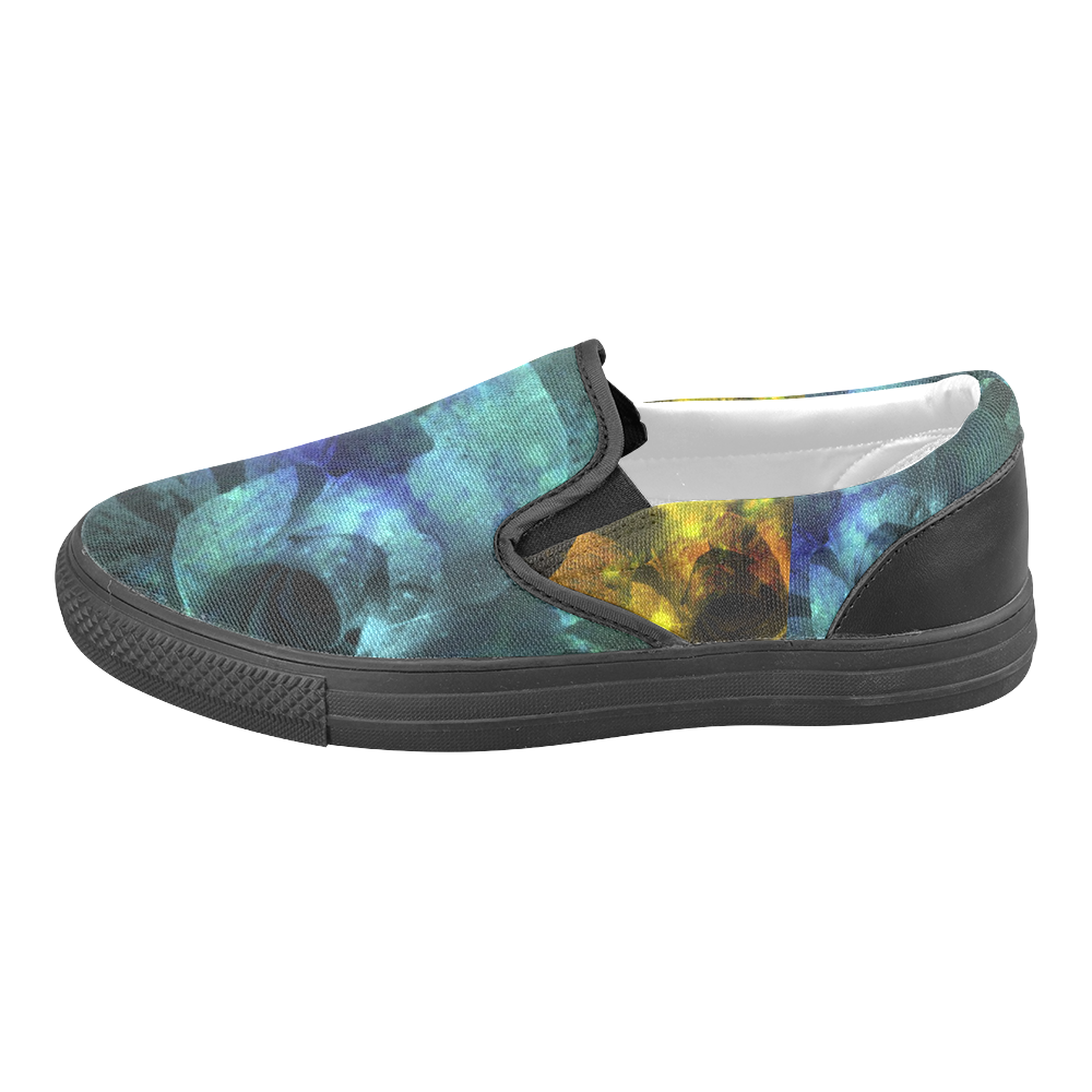 Yellow and Blue Sparkling Rose Slip-on Canvas Shoes for Men/Large Size (Model 019)