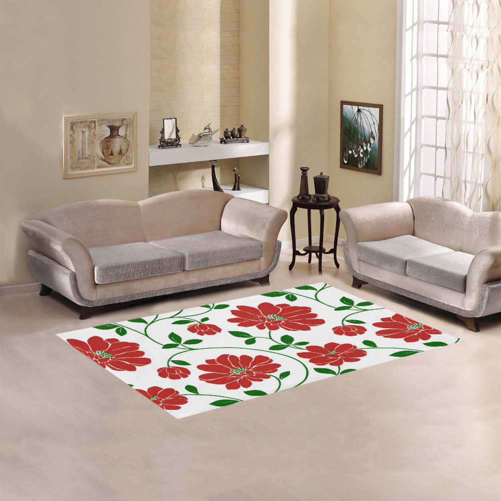 Red Flowers Cute Floral Beautiful Area Rug 5'x3'3''