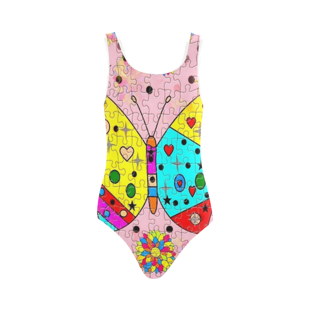 Butterfly Pop by Popart Lover Vest One Piece Swimsuit (Model S04)