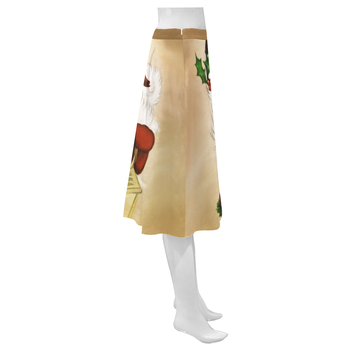 A cute Santa Claus with a mistletoe and a latern Mnemosyne Women's Crepe Skirt (Model D16)