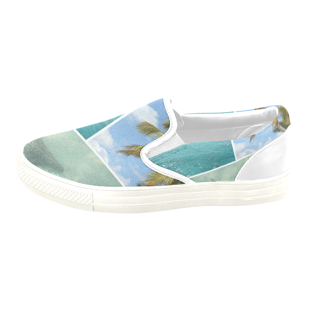 Caribbean Collage Slip-on Canvas Shoes for Men/Large Size (Model 019)