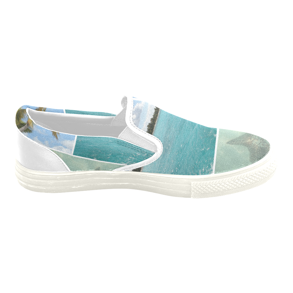 Caribbean Collage Slip-on Canvas Shoes for Men/Large Size (Model 019)