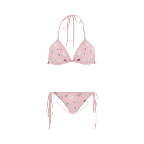 New! Romance collection of vintage Pink bikini. Edition 2016 with hand-drawn Original Floral Art. Custom Bikini Swimsuit