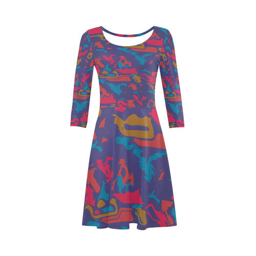 Chaos in retro colors 3/4 Sleeve Sundress (D23)