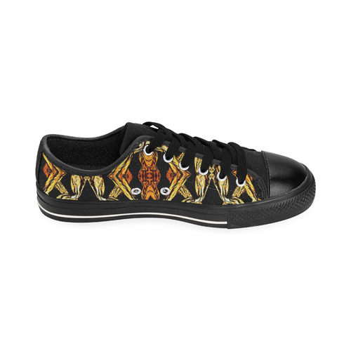 Elegant Oriental Pattern Black Gold Canvas Women's Shoes/Large Size (Model 018)