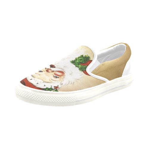 A cute Santa Claus with a mistletoe and a latern Men's Slip-on Canvas Shoes (Model 019)