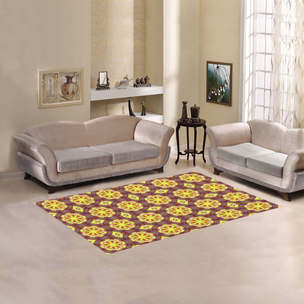 Yellow and Brown Abstract Area Rug 5'x3'3''