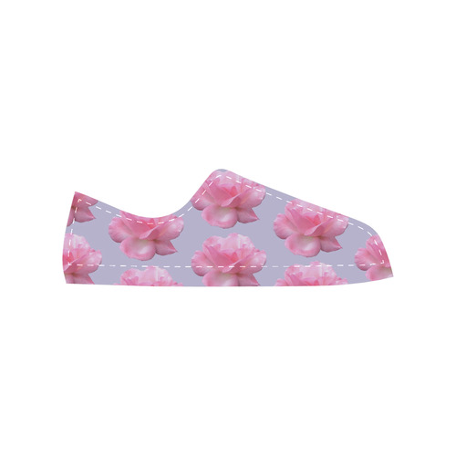 Pink Roses Pattern on Blue Canvas Women's Shoes/Large Size (Model 018)
