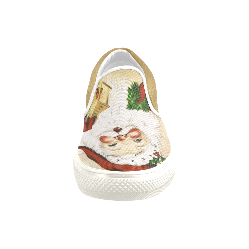 A cute Santa Claus with a mistletoe and a latern Men's Slip-on Canvas Shoes (Model 019)