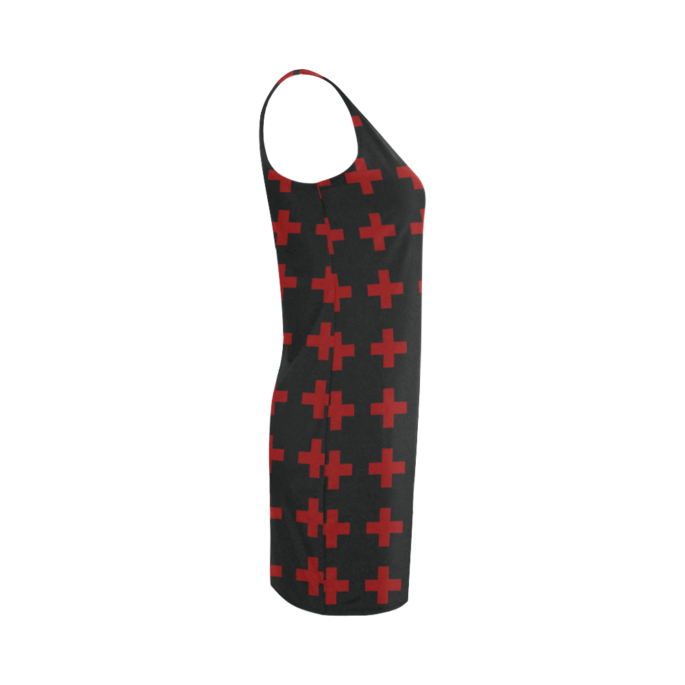 Crosses Punk Rock red pattern Medea Vest Dress (Model D06)