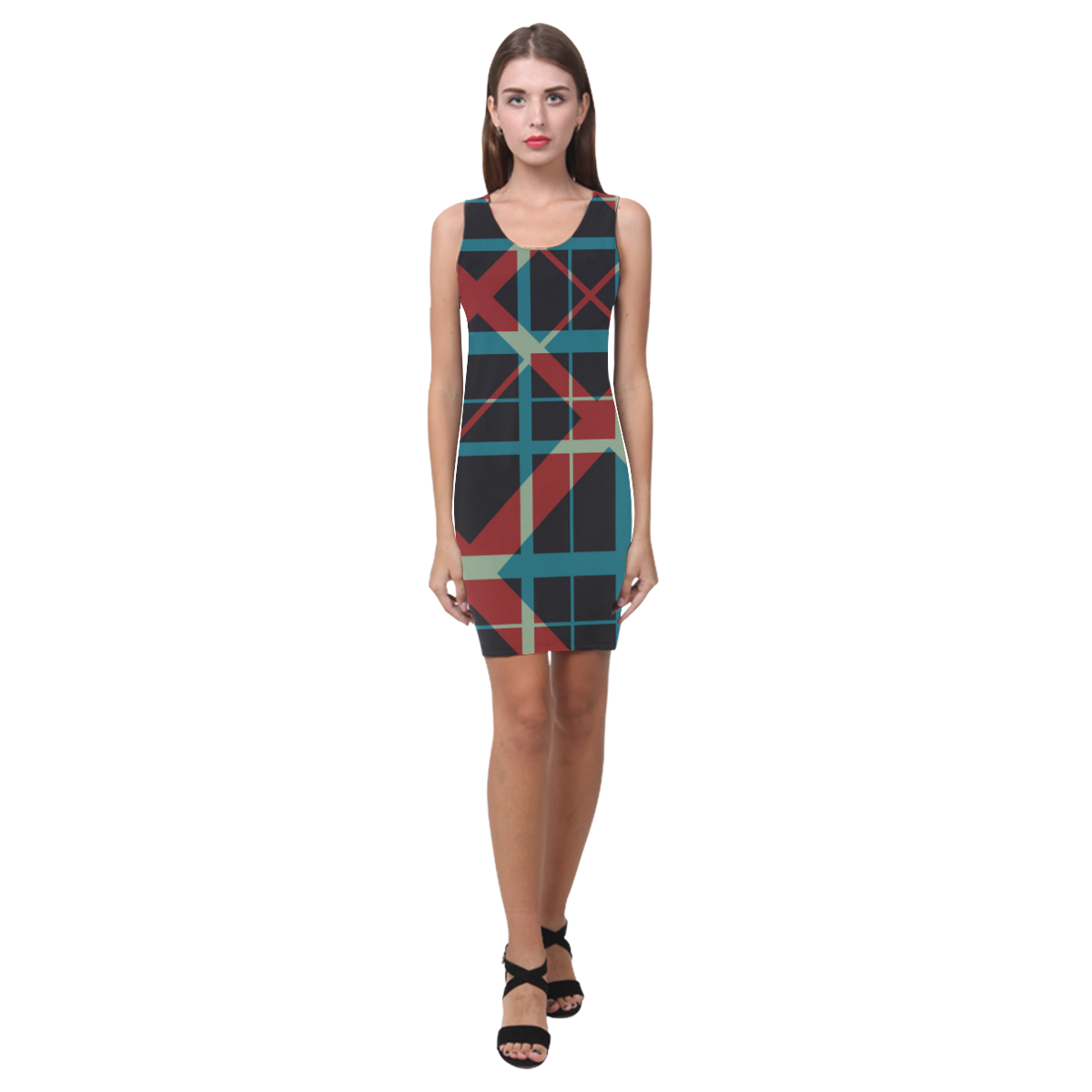 Plaid I stylish plaid pattern Medea Vest Dress (Model D06)