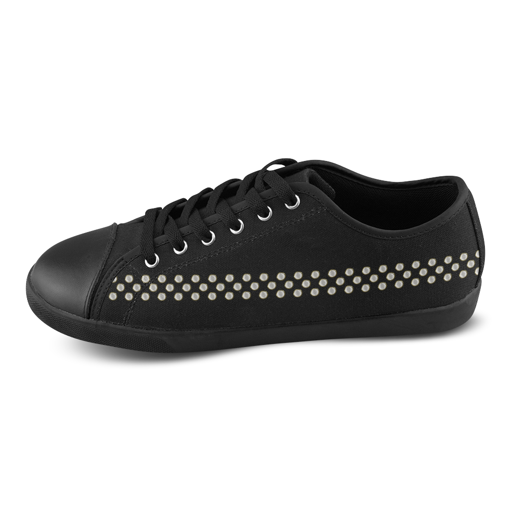 Border - POLKA DOTS - noble Gold White Canvas Shoes for Women/Large Size (Model 016)