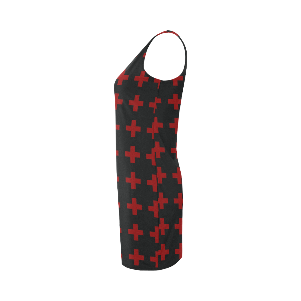 Crosses Punk Rock red pattern Medea Vest Dress (Model D06)