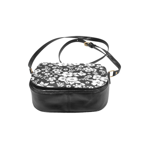 Fine Flowers Pattern Solid Black White Classic Saddle Bag/Small (Model 1648)