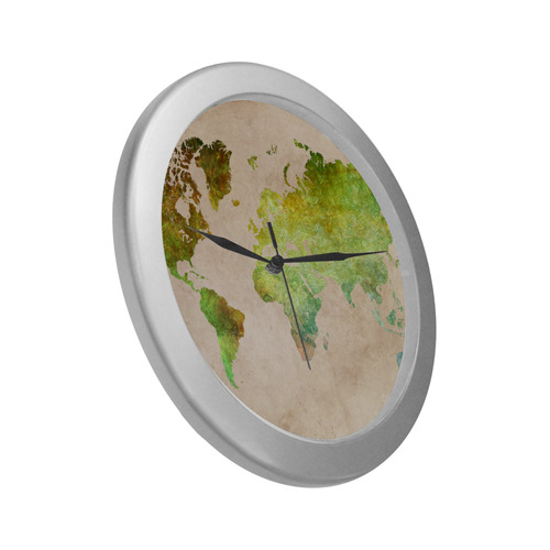 world map 32 Silver Color Wall Clock