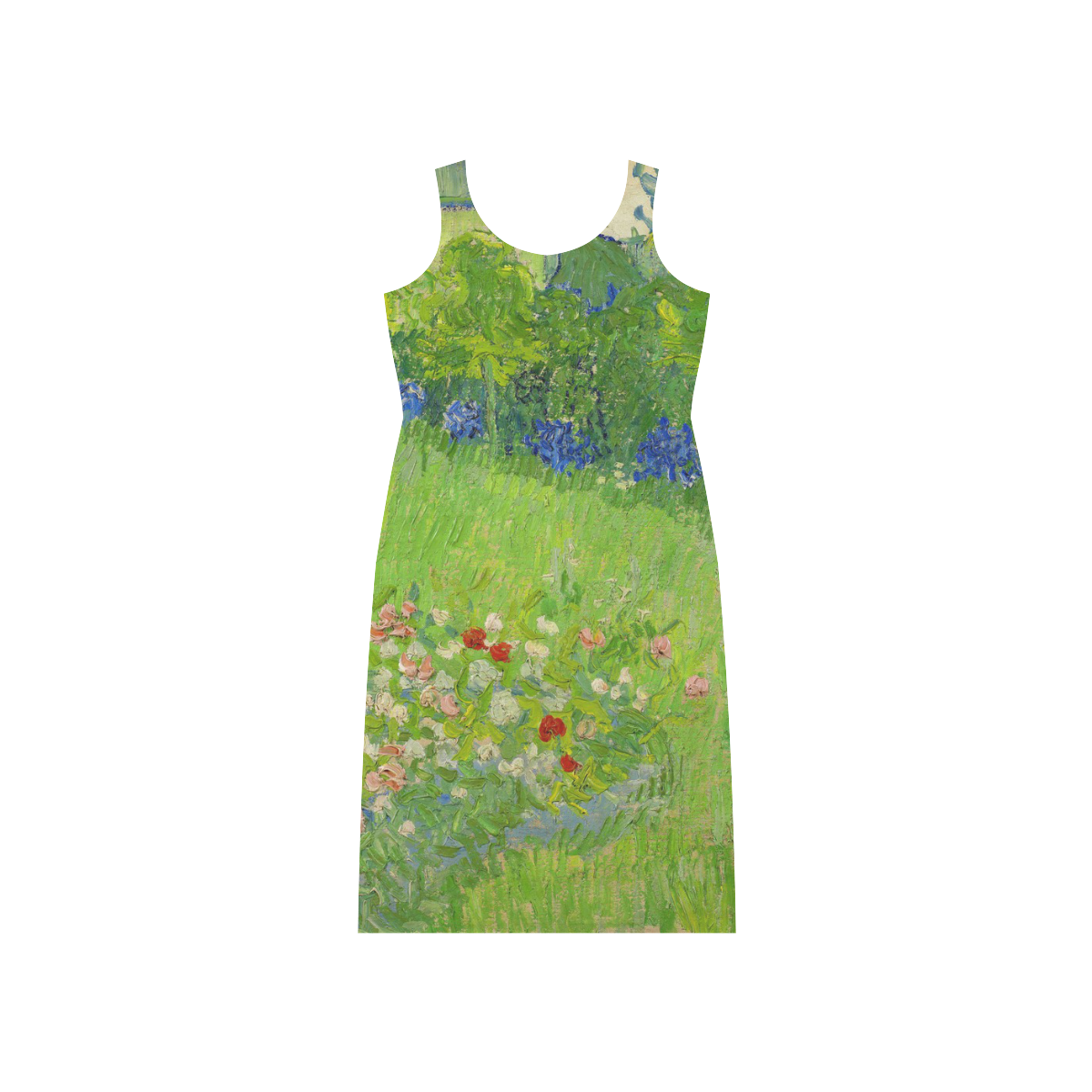 Van Gogh Daubigny's Garden Fine Nature Art Phaedra Sleeveless Open Fork Long Dress (Model D08)