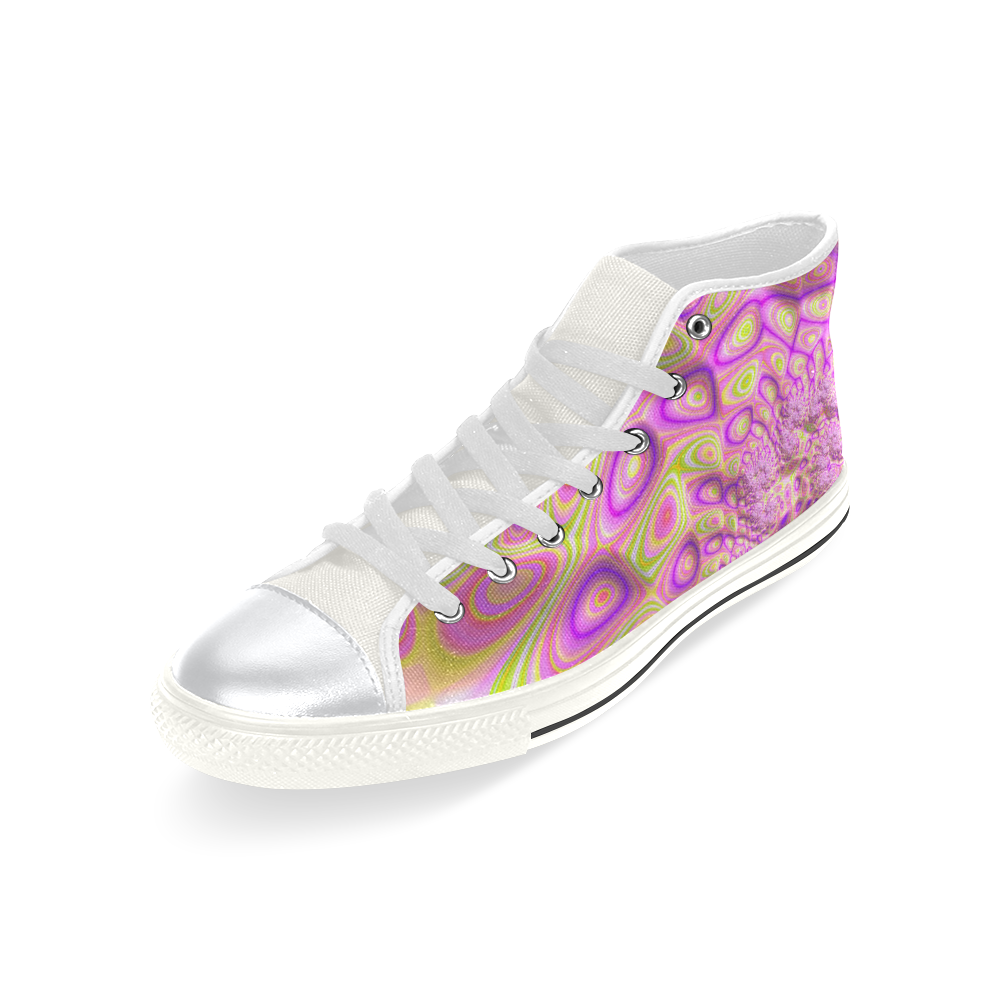 Pink Pink Green Cute Funny Fractal Art High Top Canvas Women's Shoes/Large Size (Model 017)