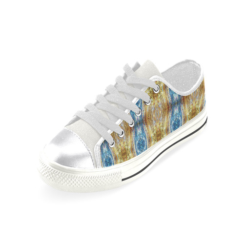 Gold and Blue Elegant Pattern Canvas Women's Shoes/Large Size (Model 018)