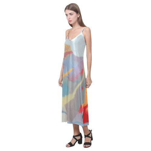 color diseño V-Neck Open Fork Long Dress(Model D18)