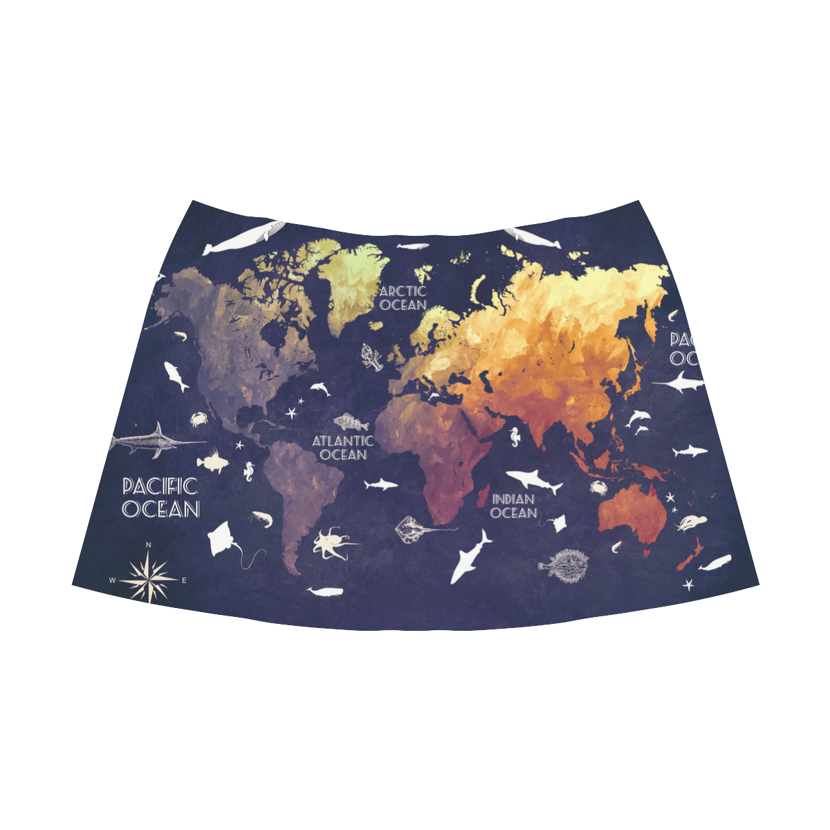 ocean world map Mnemosyne Women's Crepe Skirt (Model D16)