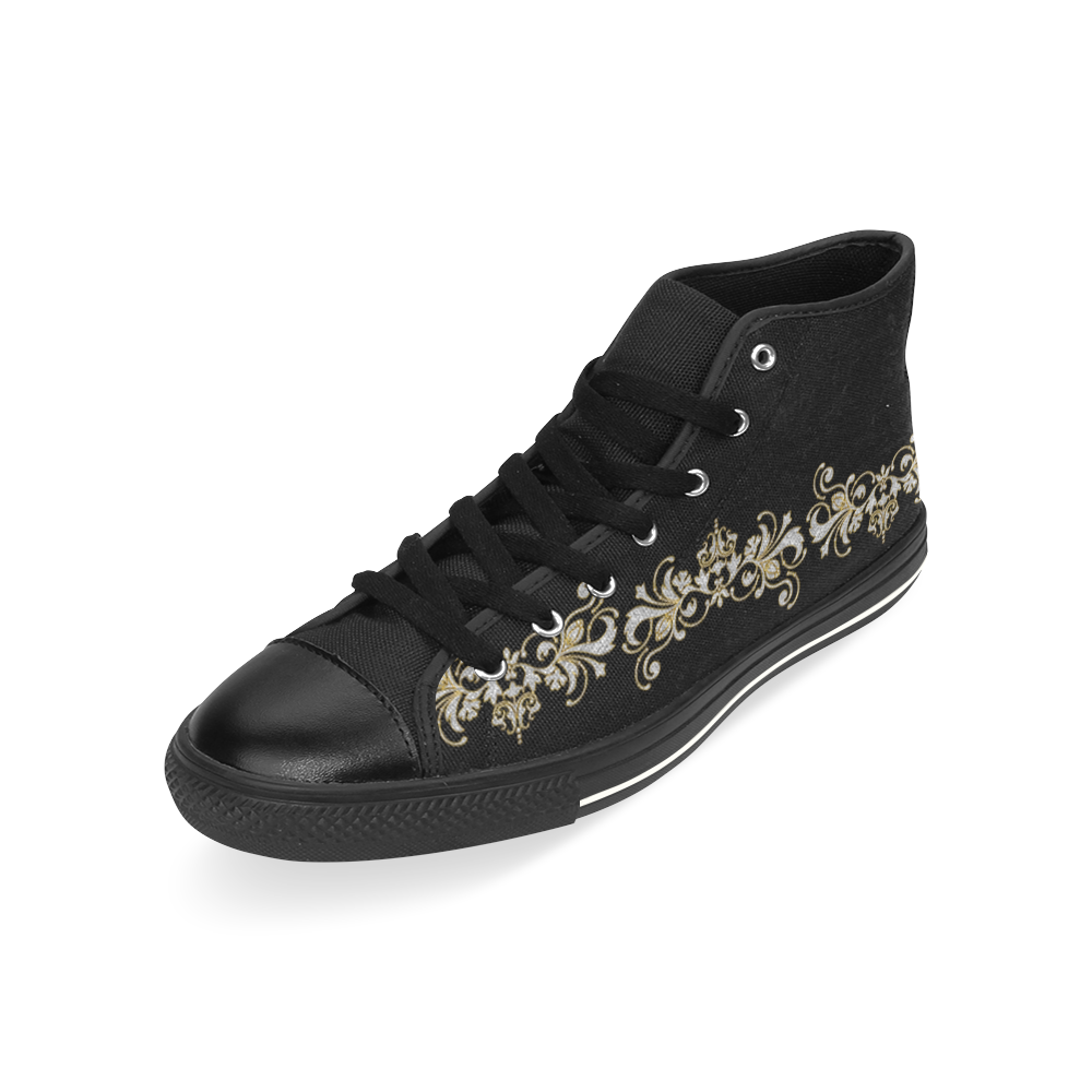 Border - Vintage Ornaments - Gold Silver High Top Canvas Women's Shoes/Large Size (Model 017)