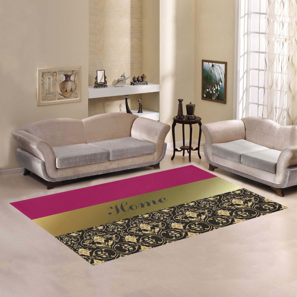 Damask in black and gold Area Rug7'x5'