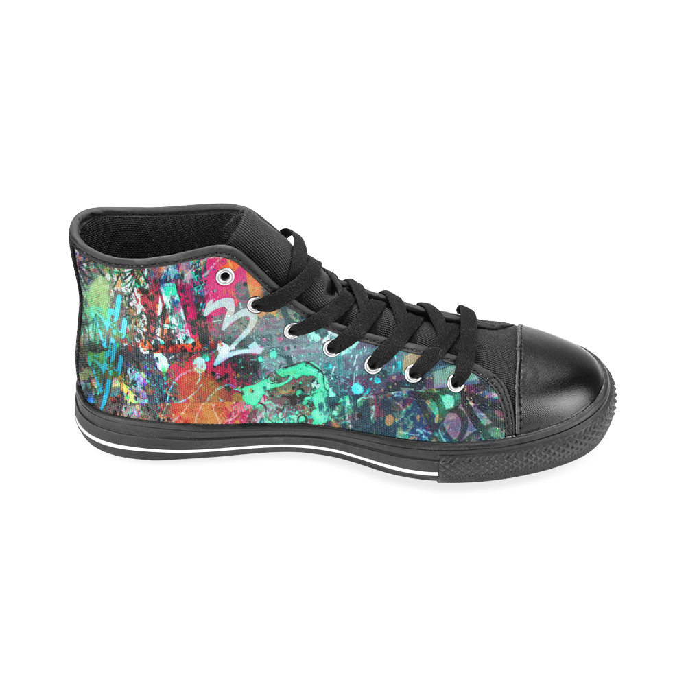 Graffiti Wall and Paint Splatter Men’s Classic High Top Canvas Shoes /Large Size (Model 017)