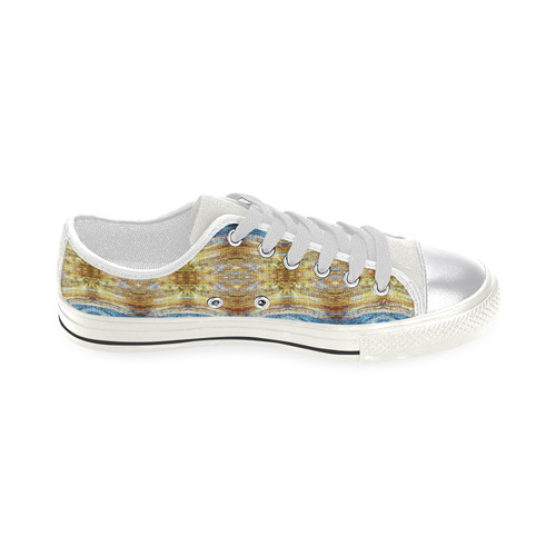 Gold and Blue Elegant Pattern Canvas Women's Shoes/Large Size (Model 018)