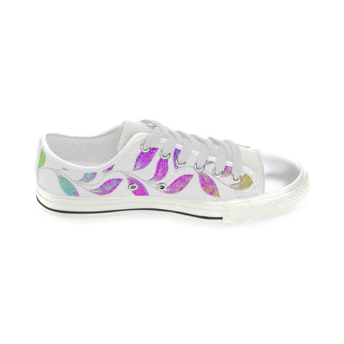 BORDER LEAVES TENDRIL Watercolor Colored White Canvas Women's Shoes/Large Size (Model 018)