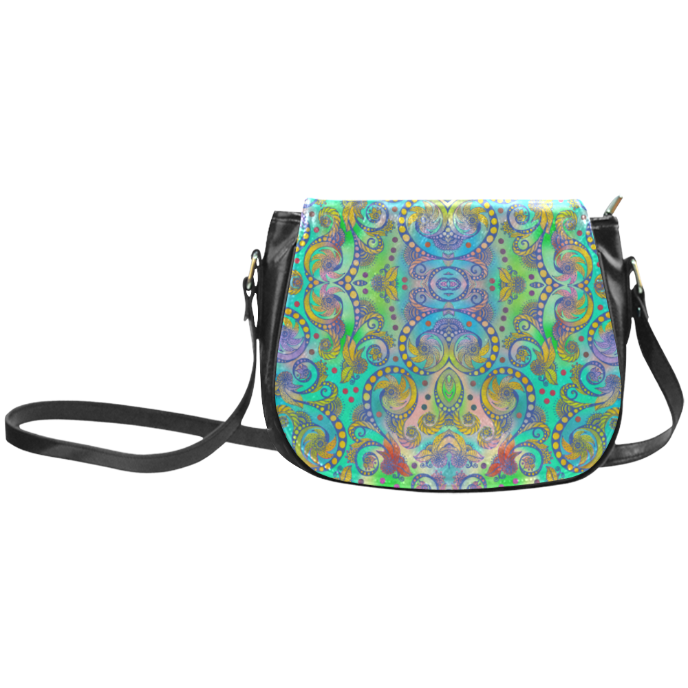 Oriental Flowers Spirals Ornaments Soft Colored Classic Saddle Bag/Small (Model 1648)