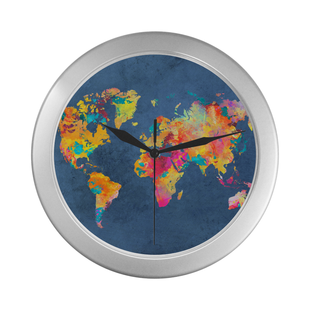 world map 18 Silver Color Wall Clock