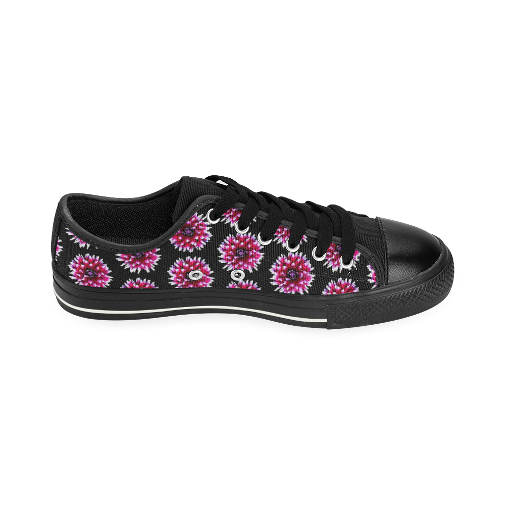 Dahlias Pattern in Pink, Red Canvas Women's Shoes/Large Size (Model 018)