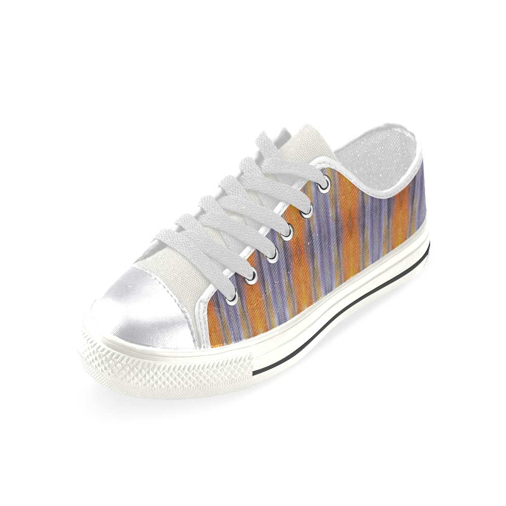 Gray Orange Stripes Pattern Canvas Women's Shoes/Large Size (Model 018)