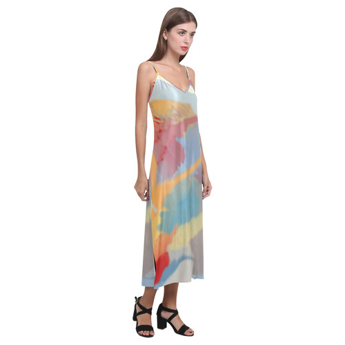 color diseño V-Neck Open Fork Long Dress(Model D18)