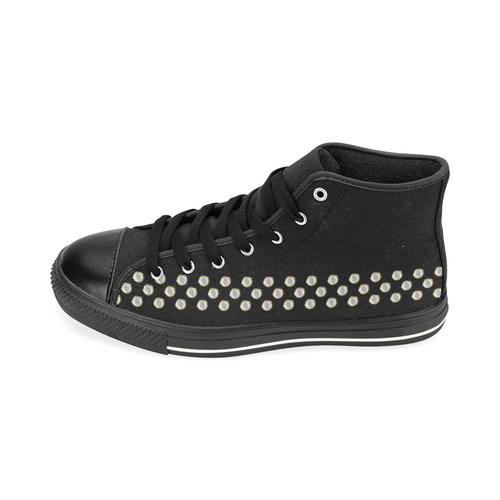 Border - POLKA DOTS - noble Gold White High Top Canvas Women's Shoes/Large Size (Model 017)