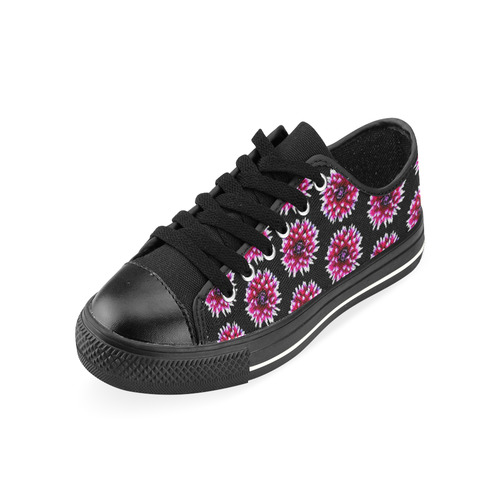 Dahlias Pattern in Pink, Red Canvas Women's Shoes/Large Size (Model 018)