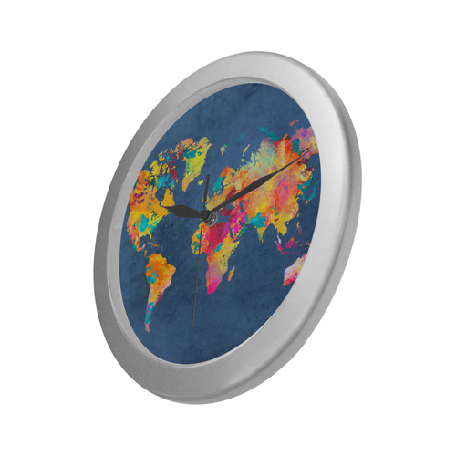 world map 18 Silver Color Wall Clock
