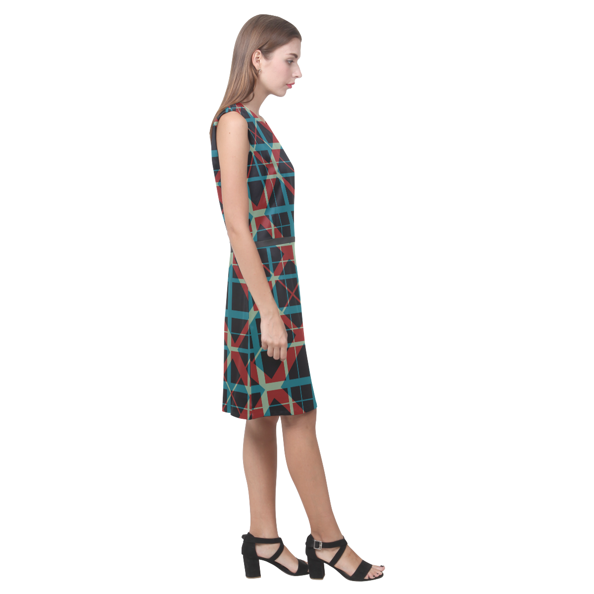 Plaid I Eos Women's Sleeveless Dress (Model D01)
