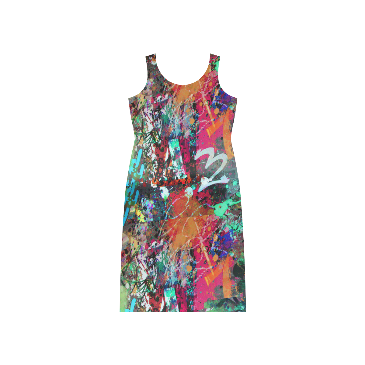 Graffiti Wall and Paint Splatter Phaedra Sleeveless Open Fork Long Dress (Model D08)