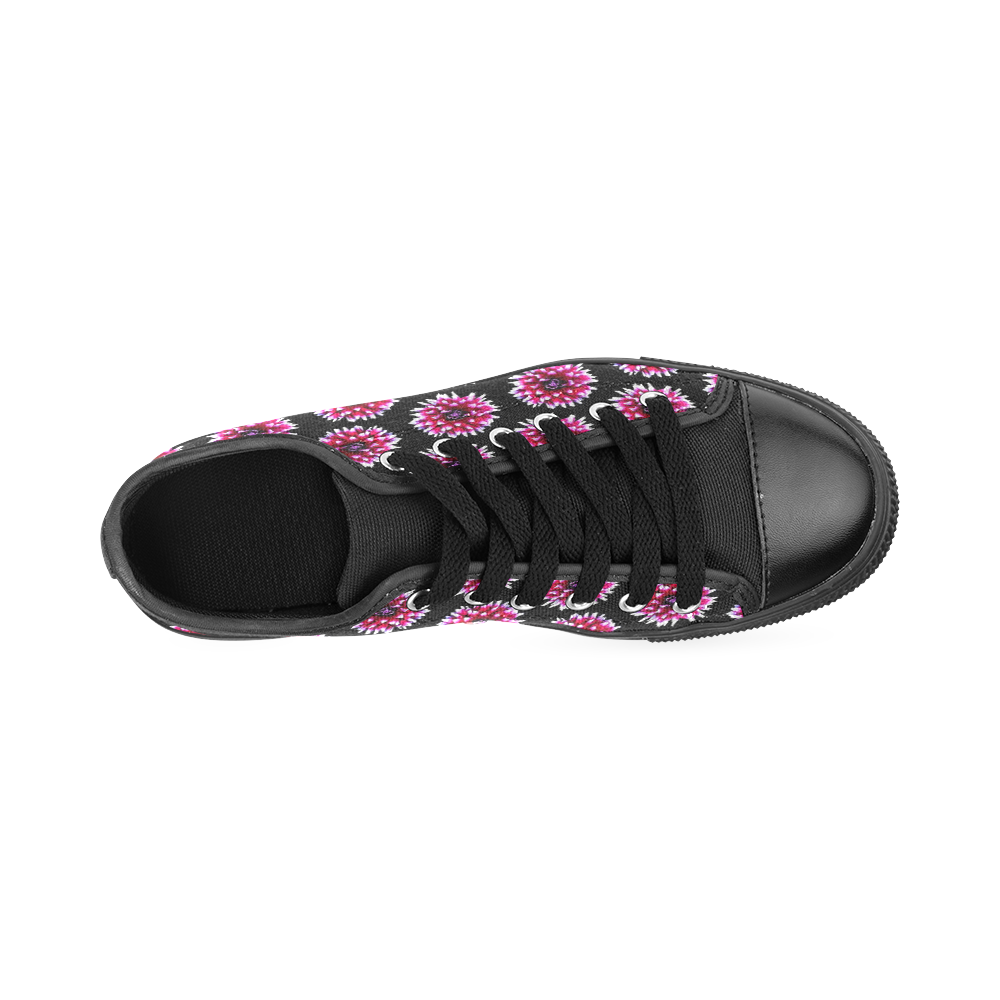 Dahlias Pattern in Pink, Red Canvas Women's Shoes/Large Size (Model 018)