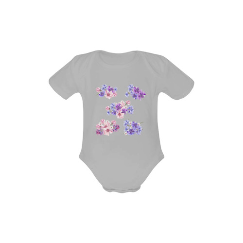 New in shop! Designers baby-organic Sleeve with handdrawn floral art edition. Shipping global. Baby Powder Organic Short Sleeve One Piece (Model T28)