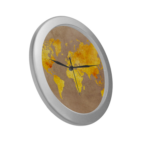 world map 23 Silver Color Wall Clock
