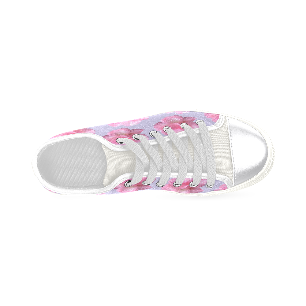 Pink Roses Pattern on Blue Canvas Women's Shoes/Large Size (Model 018)