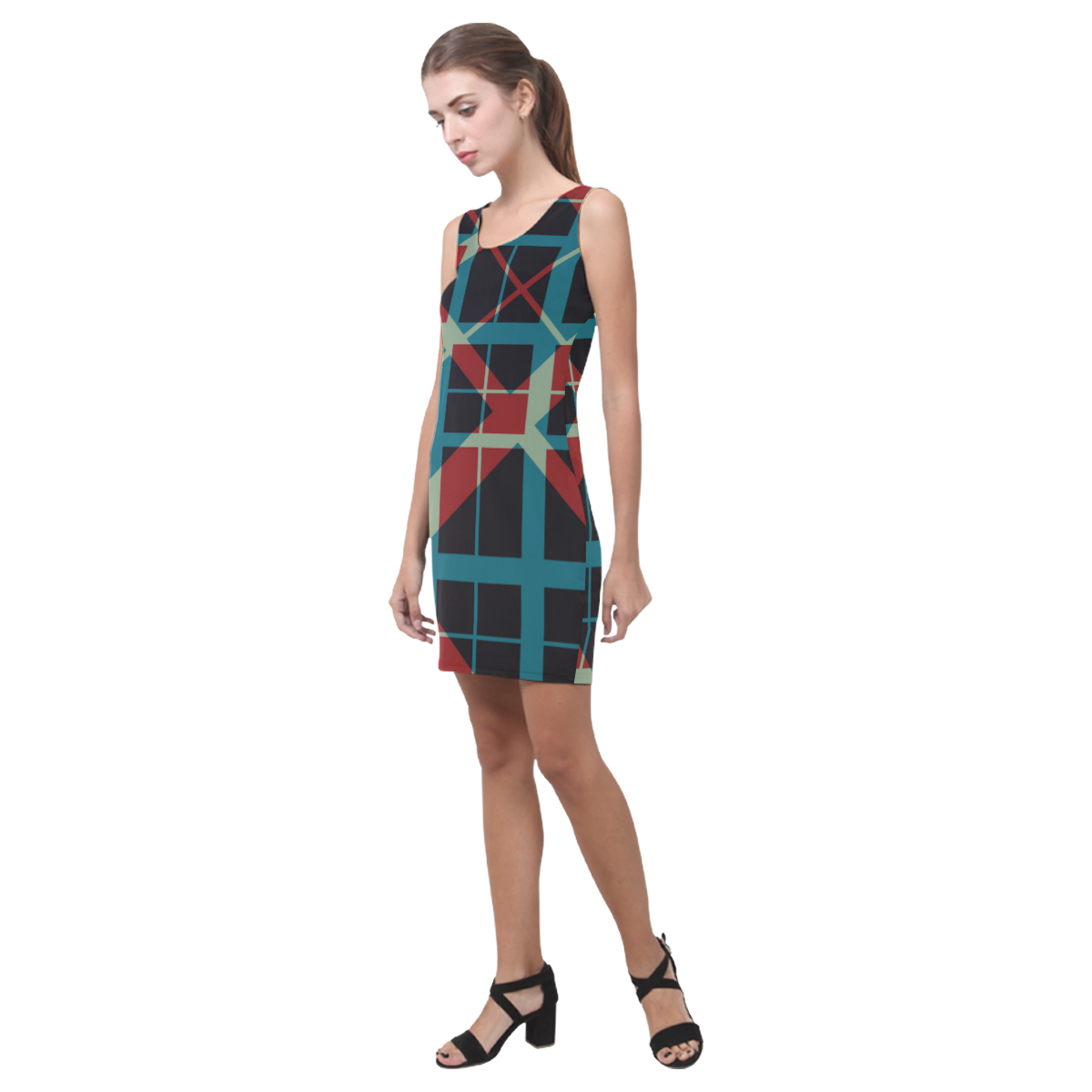 Plaid I stylish plaid pattern Medea Vest Dress (Model D06)