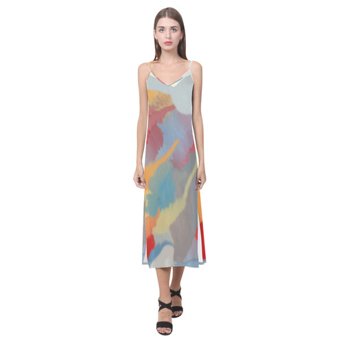 color diseño V-Neck Open Fork Long Dress(Model D18)