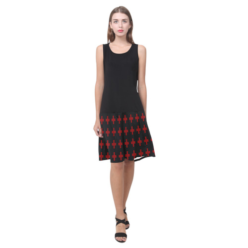 Crosses Black red pattern Punk Rock Sleeveless Splicing Shift Dress(Model D17)