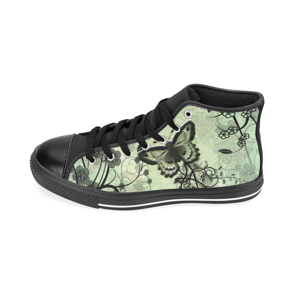 Butterflies and fantasy wood High Top Canvas Women's Shoes/Large Size (Model 017)