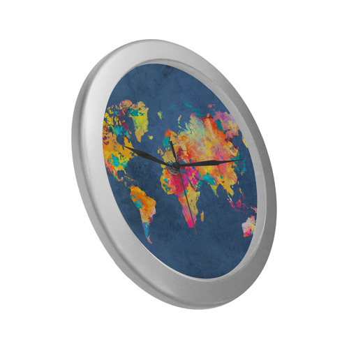 world map 18 Silver Color Wall Clock