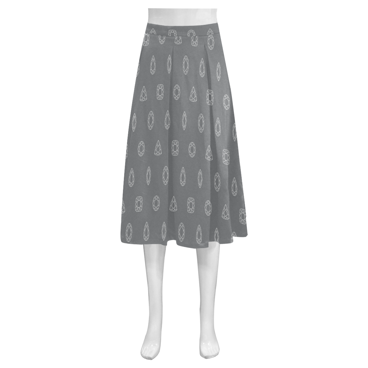 faceted gemstone diamond cut pattern grey Mnemosyne Women's Crepe Skirt (Model D16)